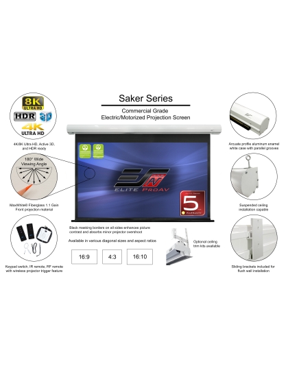 120-Inch Saker Series Electric 16:9 Front Projection Screen