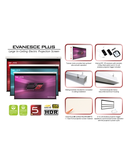 150-Inch Evanesce Plus Series Electric 16:9 Front Projection Screen