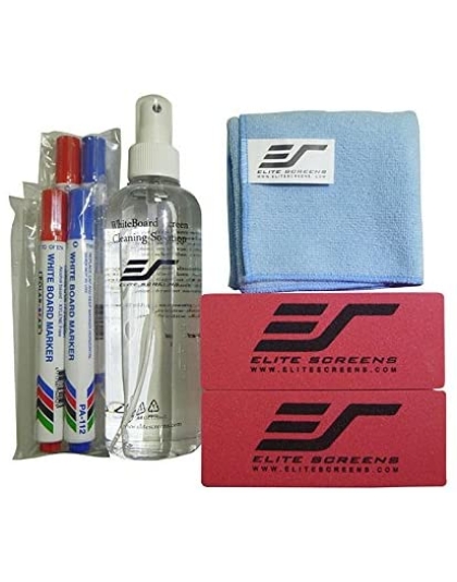 Elite Screens White Board Screen Cleaning Kit (Pen x 4, Eraser x 2, Cleaning Cloth x 1, Cleaning Solution Bottle x 1)